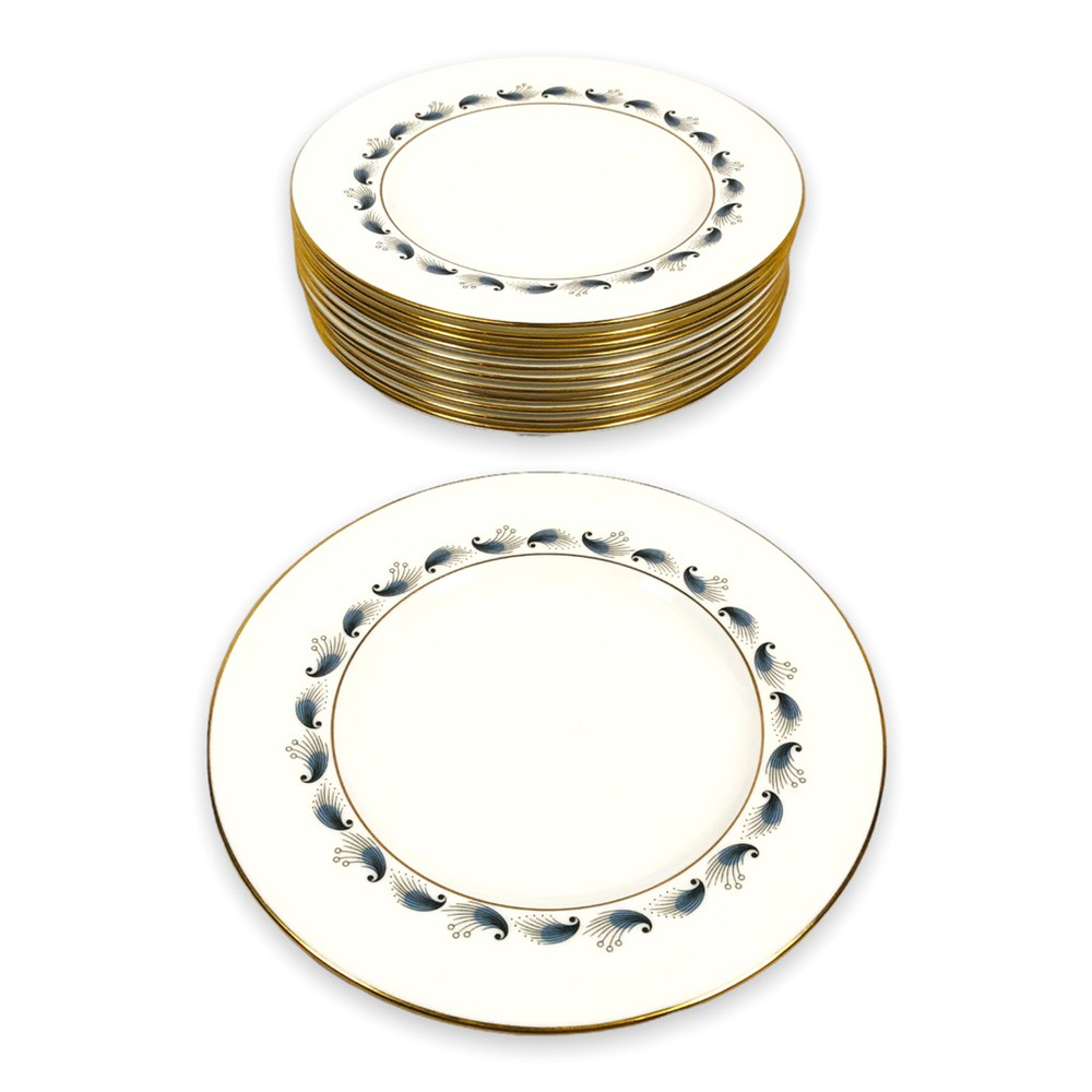 Wedgwood Stardust Plate Lot 8 MCM White Mid Century Modern Peacock‎ England 8"